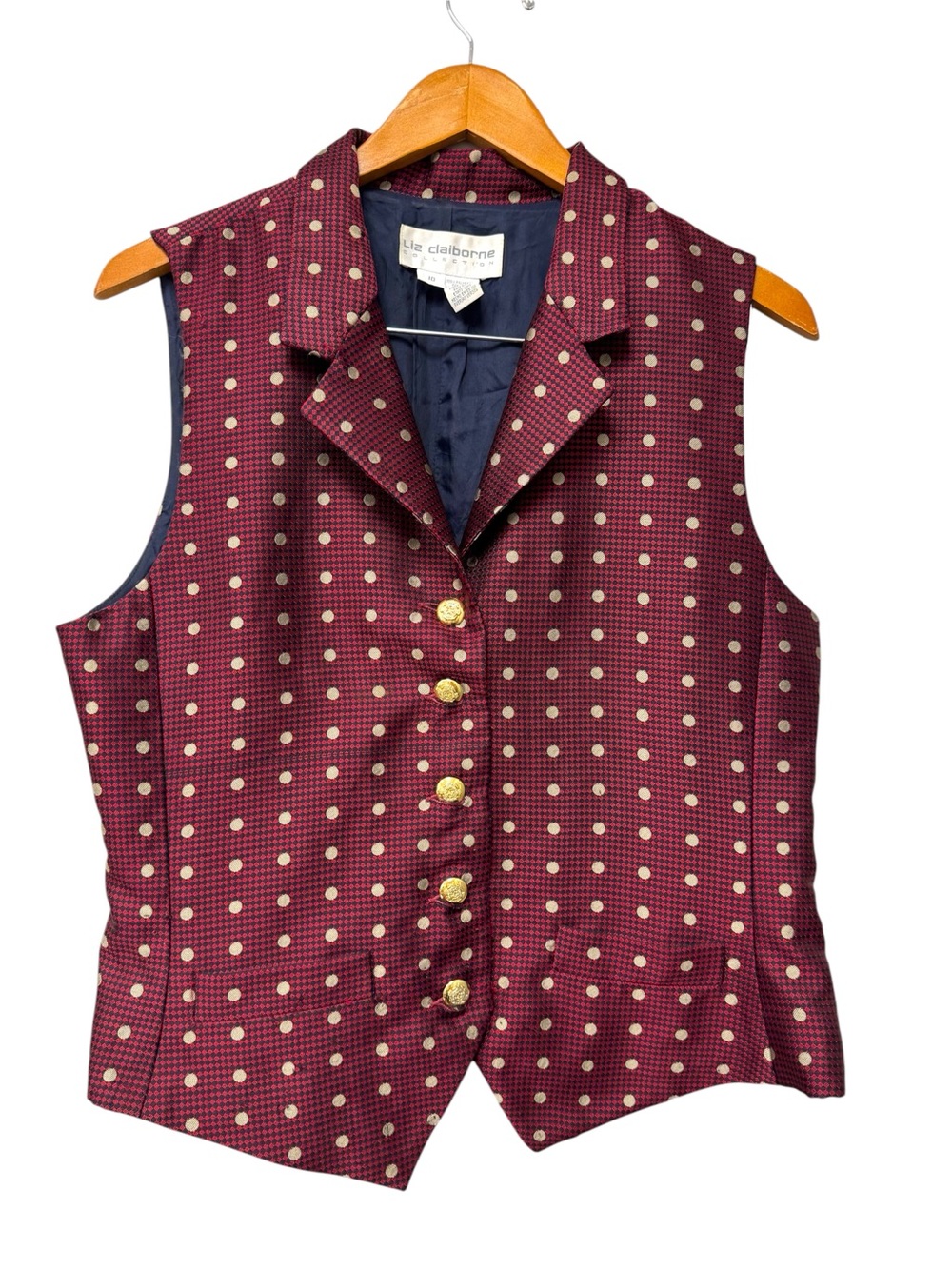 Vintage Liz Claiborne Wine Polka Dot Tailored Vest